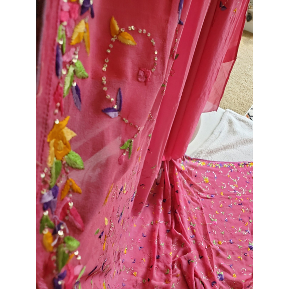 Women Pure Georgette Parsi Gara Saree Designer Party Cocktail Bollywood Wedding - Picture 15 of 16